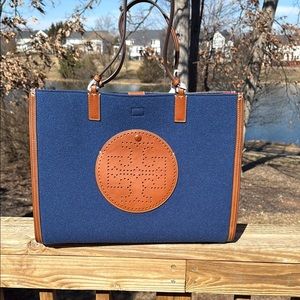 Elegant Blue and Tan Felt Tote Bag